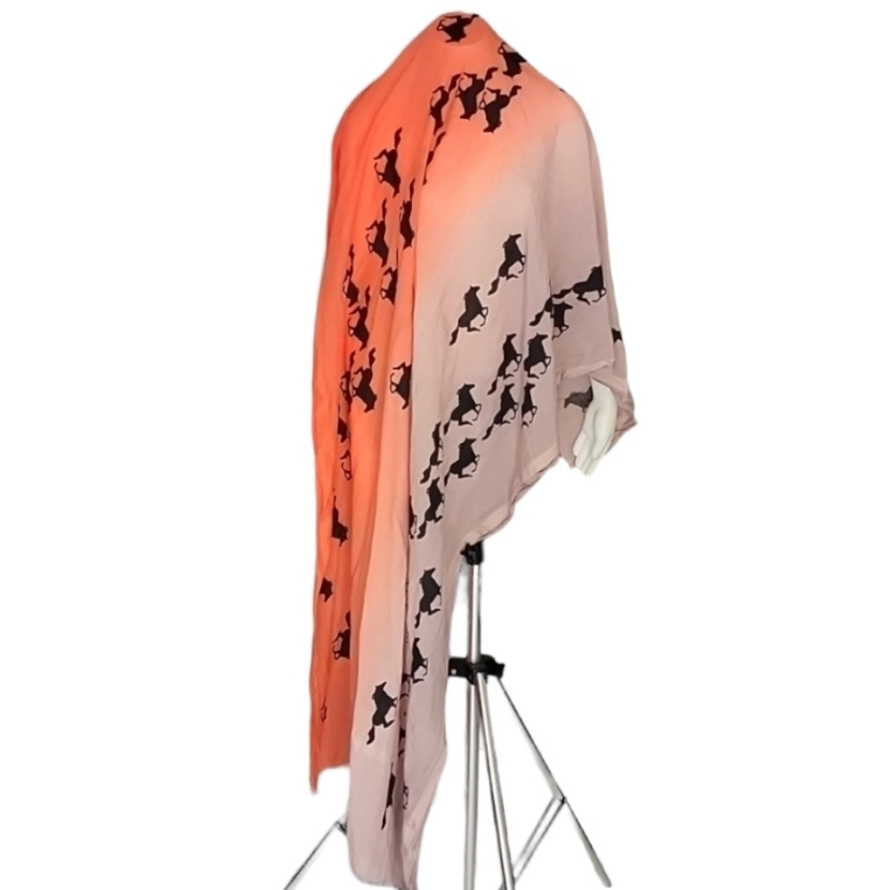 VINTAGE EQUESTRIAN Neon Ombre Horse Scarf Oversized Wrap Stallions Horses Throw - Picture 8 of 15